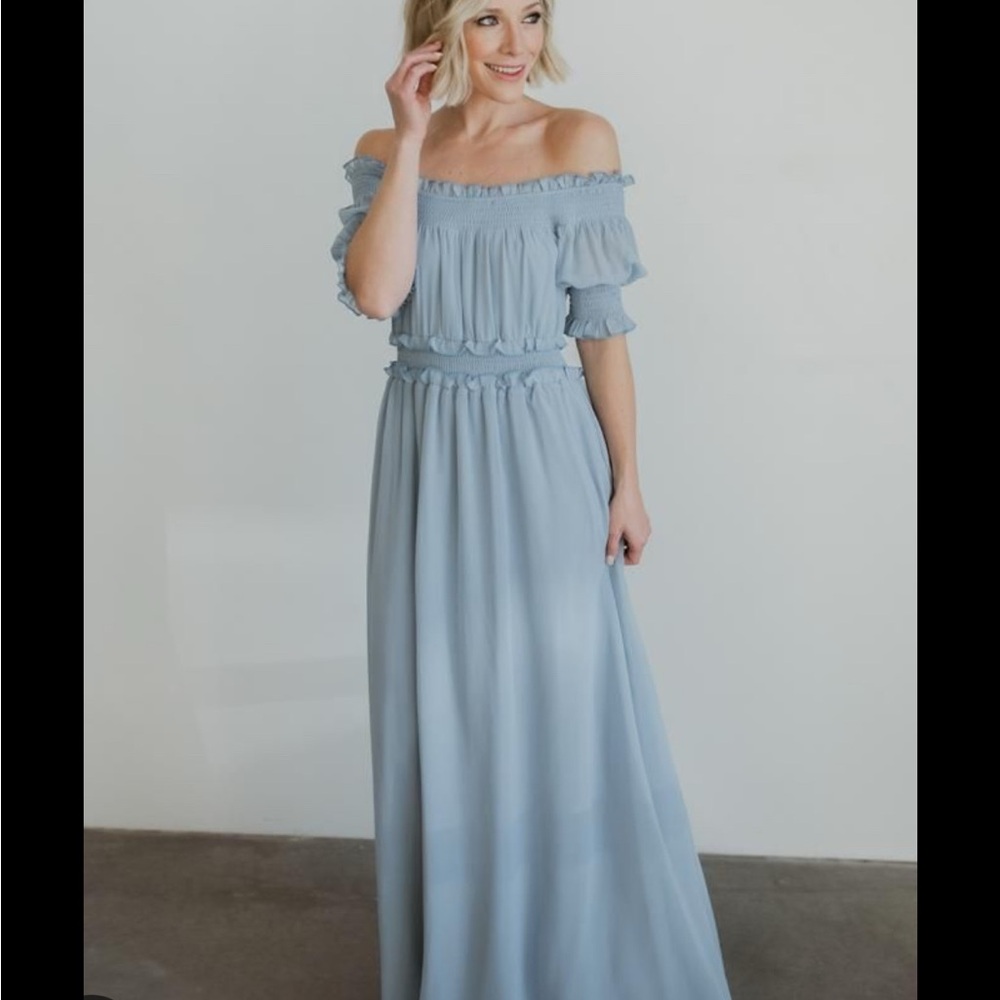 Baltic Born Light Blue Off-Shoulder Maxi Dress